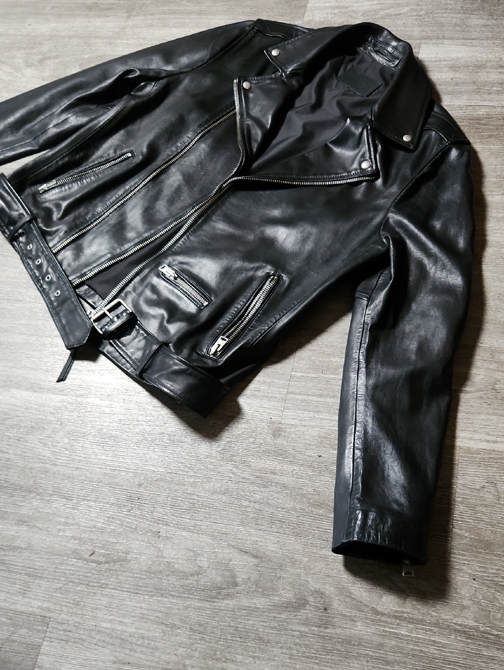 AllSaints Wick Leather Biker Jacket - Picture 3 of 12